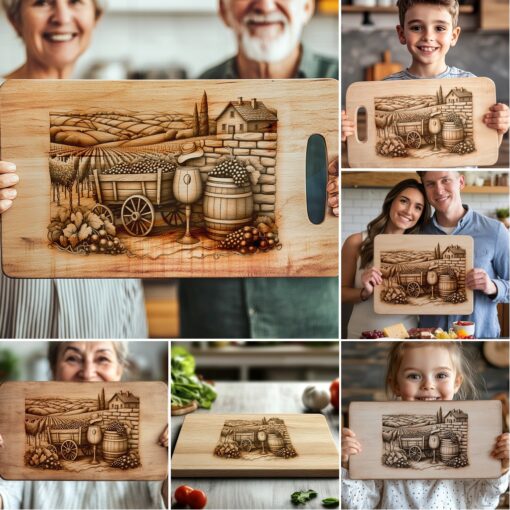 Charcuterie Board Laser Engraving Bundle, Retro Wine Grapes,