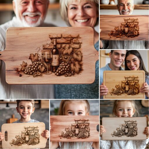 Charcuterie Board Laser Engraving Designs Bundle, Retro Wine,