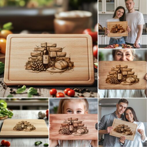 Charcuterie Board Laser Engraving Designs Bundle, Retro Wine,