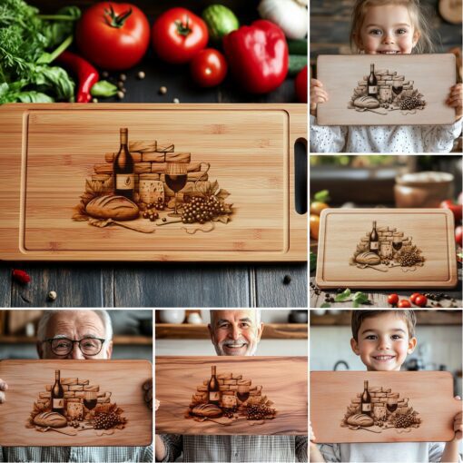 Charcuterie Board Laser Engraving Designs Bundle, Retro Wine,
