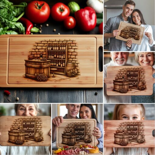 Charcuterie Board Laser Engraving Designs Bundle, Retro Wine,