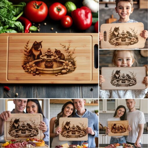 Charcuterie Board Laser Engraving Designs, Cat Family Kitchen