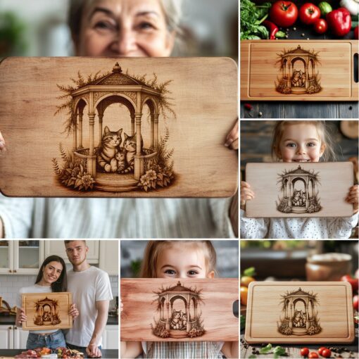 Charcuterie Board Laser Engraving Designs, Cat Family Kitchen