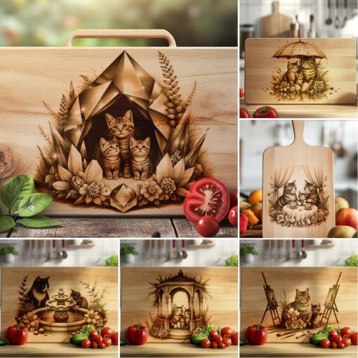 Charcuterie Board Laser Engraving Designs, Cat Family Kitchen