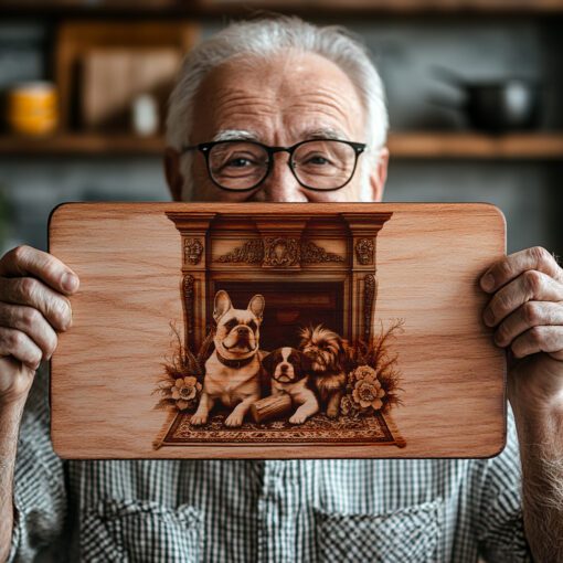 Charcuterie Board Laser Engraving File, Dog by Fireplace,