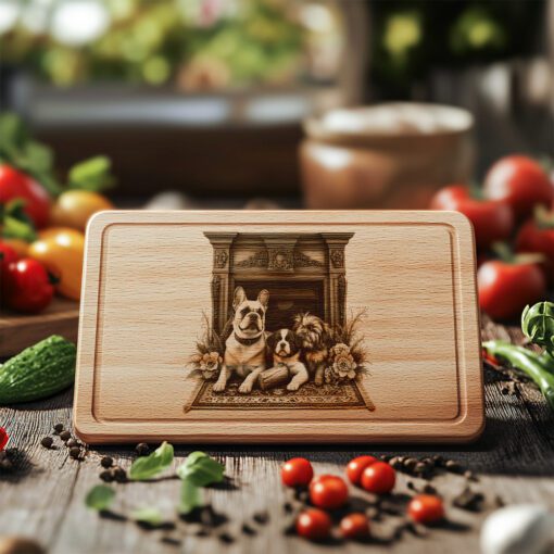 Charcuterie Board Laser Engraving File, Dog by Fireplace,