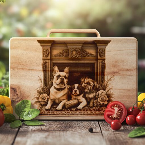 Charcuterie Board Laser Engraving File, Dog by Fireplace,