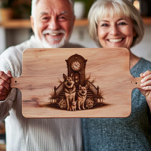 Archivo de Grabado Láser para Tabla de Charcutería, Diseño de Reloj de Perro, Decoración de Cocina, Flores - Imagen 2