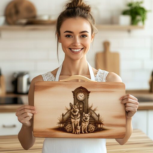 Archivo de Grabado Láser para Tabla de Charcutería, Diseño de Reloj de Perro, Decoración de Cocina, Flores - Imagen 4