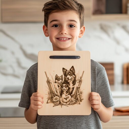 File per incisione laser tagliere salumi, design cavalletto famiglia canina, decorazione cucina - immagine 2