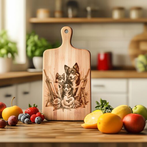 File per incisione laser tagliere salumi, design cavalletto famiglia canina, decorazione cucina - immagine 4