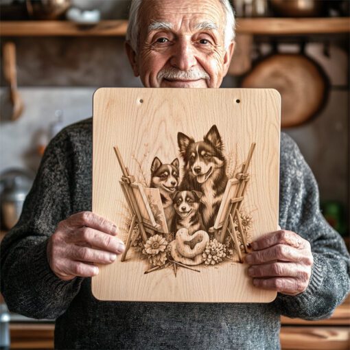 File per incisione laser tagliere salumi, design cavalletto famiglia canina, decorazione cucina - immagine 5
