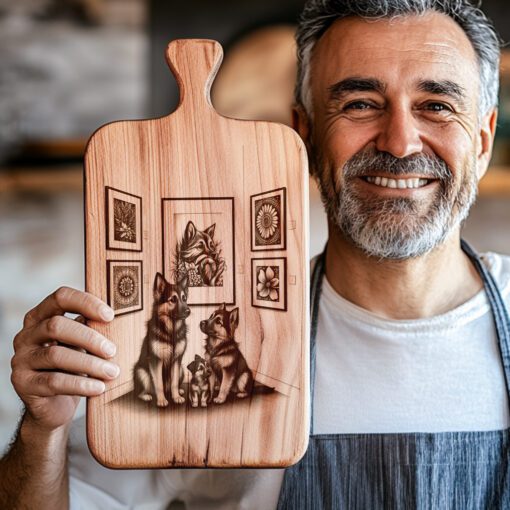 File per incisione laser tagliere di salumi, arte cane di famiglia, decorazione cucina unica - immagine 4