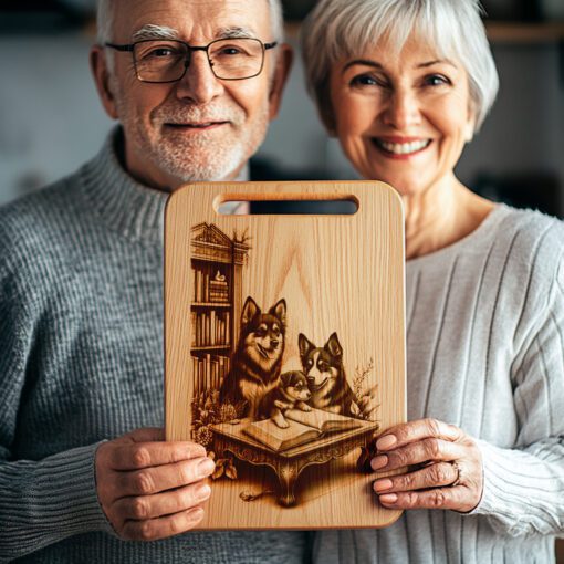 File di incisione laser per tagliere di salumi, disegno di cane di famiglia che legge, regalo per decorazioni da cucina - immagine 4