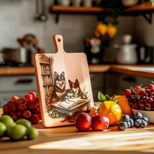 File di incisione laser per tagliere di salumi, disegno di cane di famiglia che legge, regalo per decorazioni da cucina - immagine 6