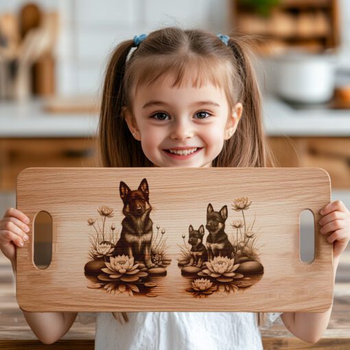 Charcuterie Board Laser Engraving File, German Shepherds Playing,