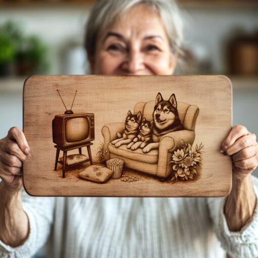 Archivo de Grabado Láser para Tabla de Charcutería, Huskies en el Sofá, Decoración de Cocina para Amantes de los Perros - Imagen 2