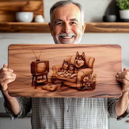 Archivo de Grabado Láser para Tabla de Charcutería, Huskies en el Sofá, Decoración de Cocina para Amantes de los Perros - Imagen 3