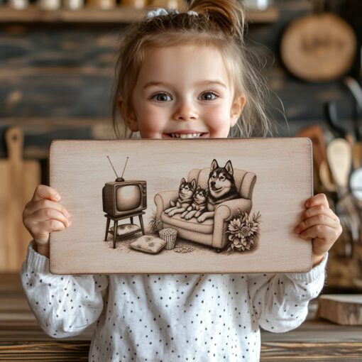 Archivo de Grabado Láser para Tabla de Charcutería, Huskies en el Sofá, Decoración de Cocina para Amantes de los Perros - Imagen 5