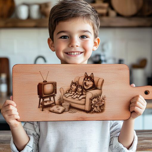 Charcuterie Board Laser Engraving File, Huskies on Couch,