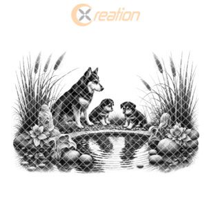 Charcuterie Board Laser Engraving File, Husky Family Art,