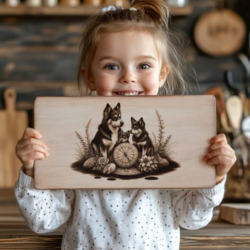 Charcuterie Board Laser Engraving File, Husky Family Compass,