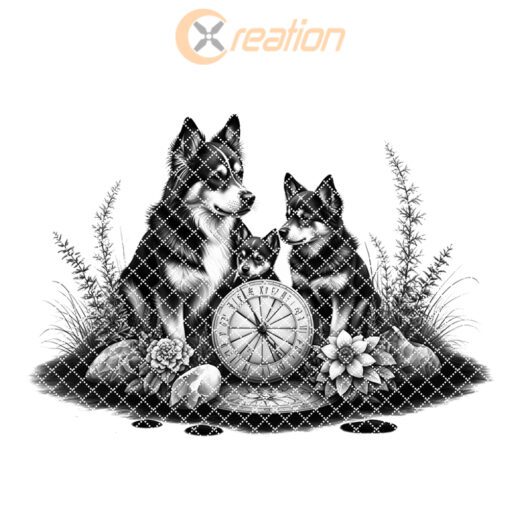 Charcuterie Board Laser Engraving File, Husky Family Compass,