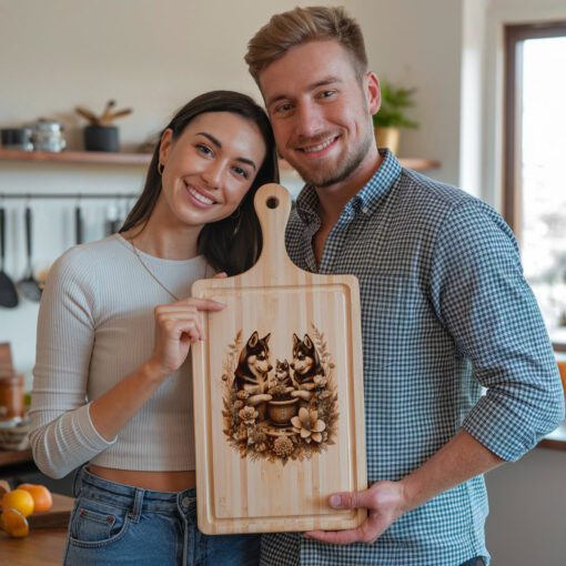 Charcuterie Board Laser Engraving File, Husky Family Floral