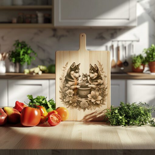 Charcuterie Board Laser Engraving File, Husky Family Floral
