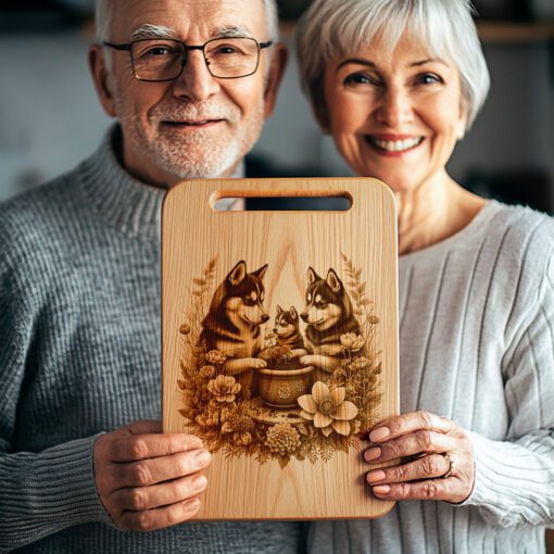 Charcuterie Board Laser Engraving File, Husky Family Floral