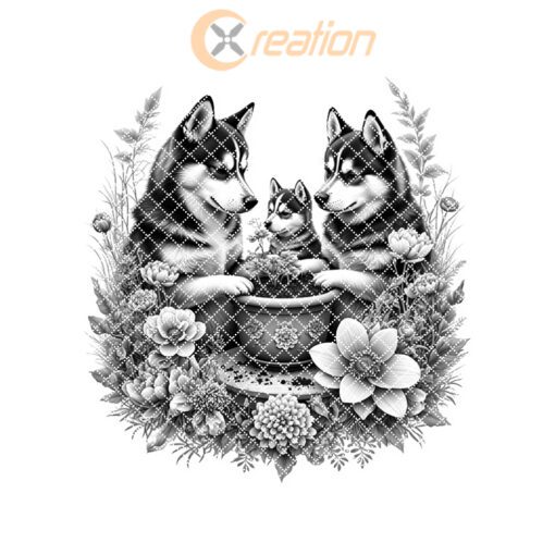 Charcuterie Board Laser Engraving File, Husky Family Floral