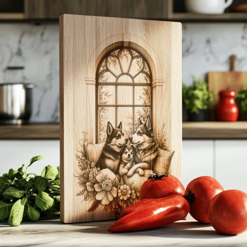 File per incisione laser per tagliere di salumi, cornice per finestra famiglia Husky, decorazioni rustiche per la cucina - immagine 3
