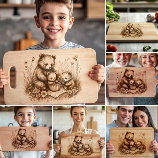 Charcuterie Board Laser Engraving Files, Bear Family Kitchen