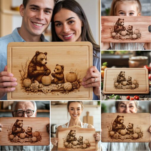 Charcuterie Board Laser Engraving Files, Bear Family Kitchen
