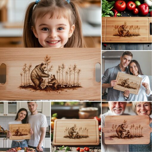 Charcuterie Board Laser Engraving Files, Bear Family Kitchen