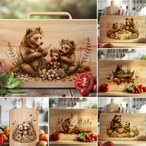 Charcuterie Board Laser Engraving Files, Bear Family Kitchen