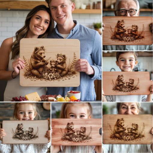 Charcuterie Board Laser Engraving Files, Bear Family Kitchen