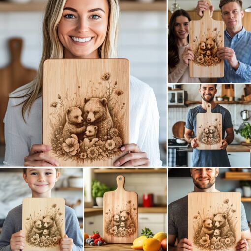 Charcuterie Board Laser Engraving Files, Bear Family Kitchen