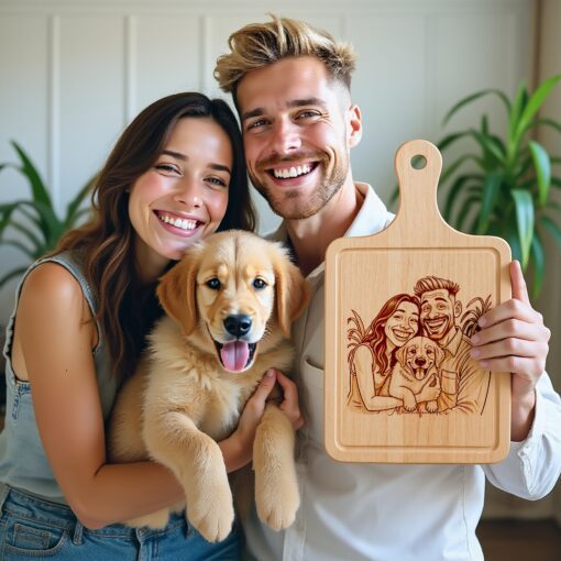 Custom Couple Caricature Portrait, Grayscale Laser Engraved Art,