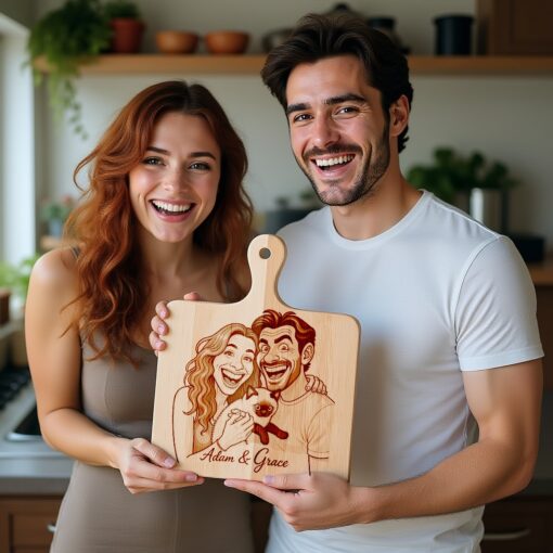 Custom Couple Caricature Portrait, Grayscale Laser Engraved Art,