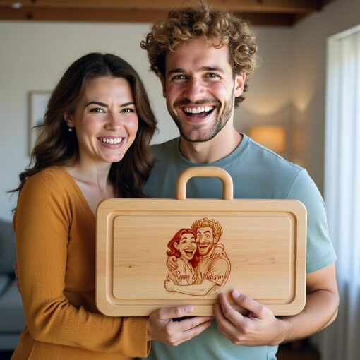 Custom Couple Caricature Portrait, Grayscale Laser Engraved Art,
