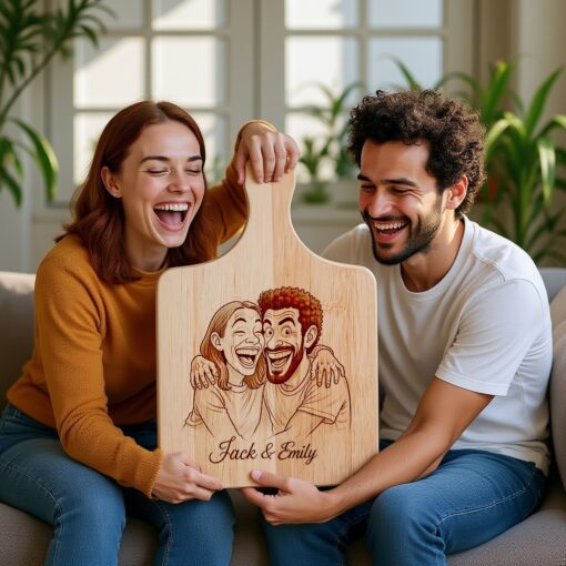 Custom Couple Caricature Portrait, Grayscale Laser Engraved Art,