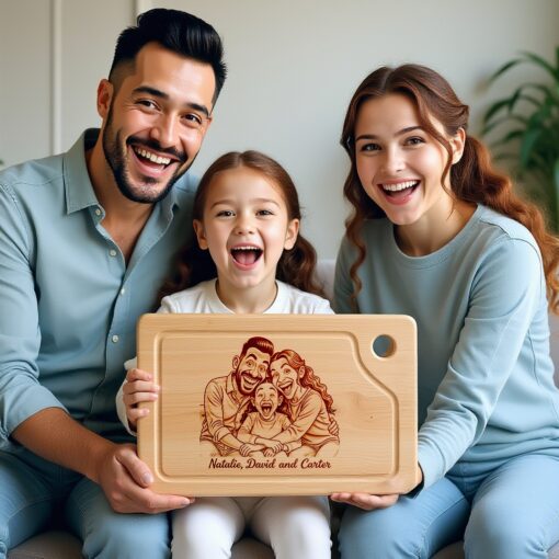 Custom Family Caricature Portrait from Photo, Laser Engraved