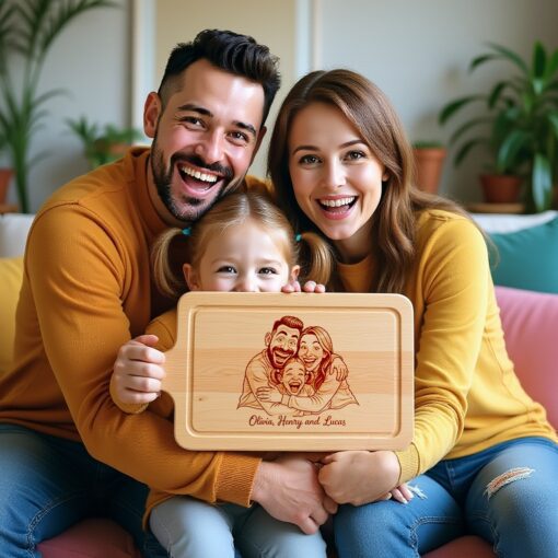 Custom Family Caricature Portrait from Photo, Laser Engraved