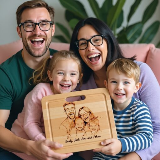 Custom Family Hand Drawn Portrait from Photo, Laser