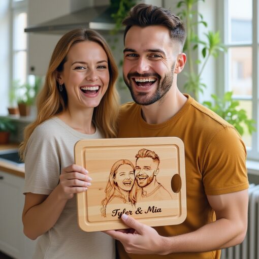 Custom Hand-Drawn Couple Portrait from Photo, Laser Engraving