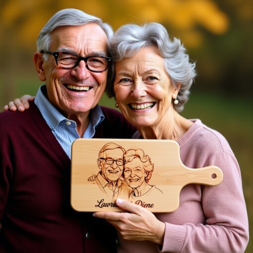 Custom Hand-Drawn Old Couple Portrait for Engraved Chopping