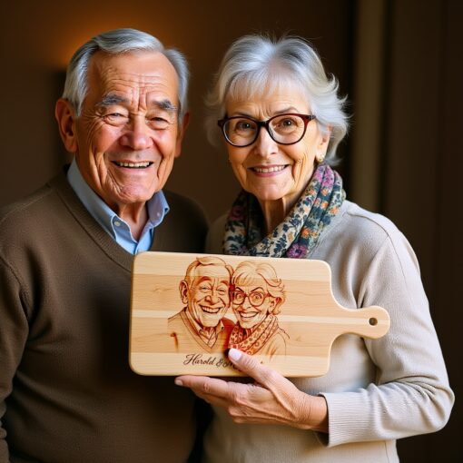 Custom Old Couple Caricature Portrait, Grayscale Engraving Gift