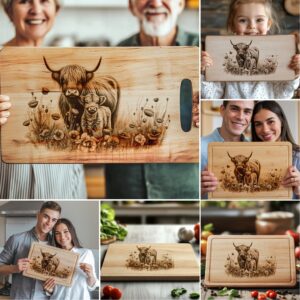 Highland Cow Family Charcuterie Board Engraving Bundle, 6