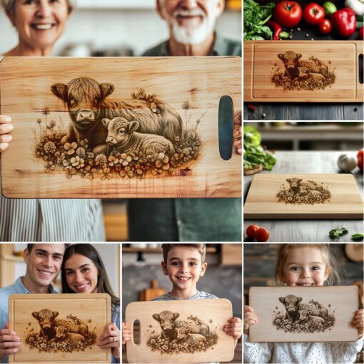 Highland Kuh Familie Charcuterie Brett Gravur Bundle, 6 Einzigartige Küchendekor Designs – Bild 3